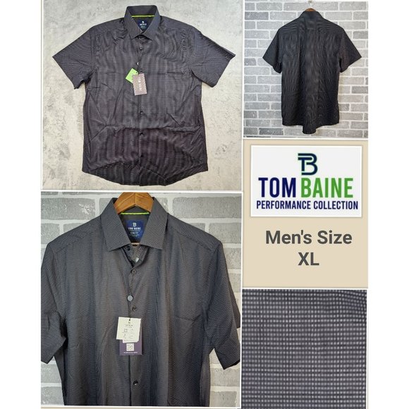 Tom Blaine Shirt Mens XL Black Dotted Button Performance Collection Slim Fit NEW - Picture 1 of 12